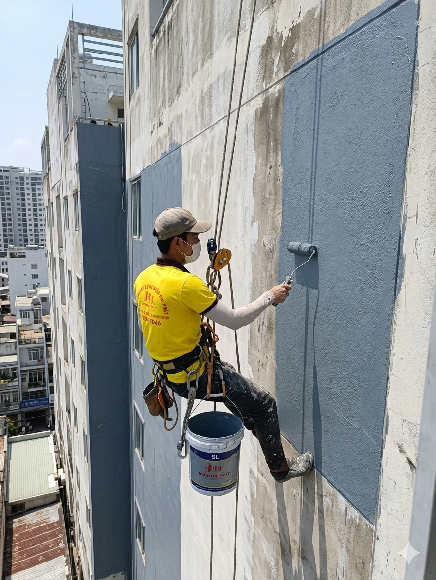 thợ d-home 24h đu giây lăn chống thấm tường ngoài