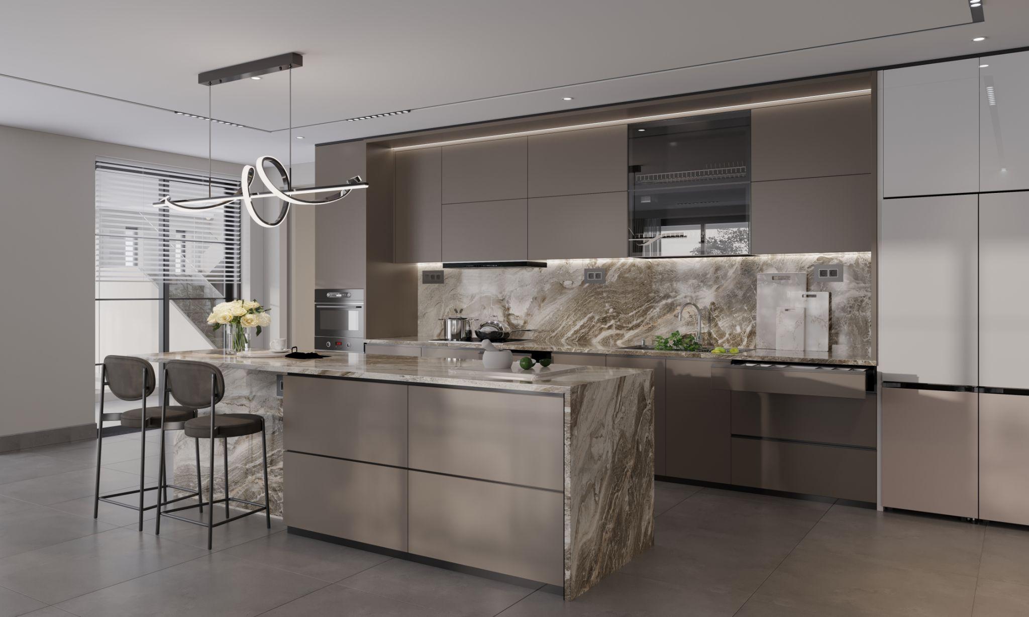 thiết kế bếp hiện đại luxury